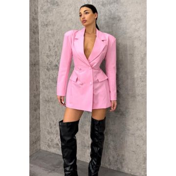 Rochie scurta tip sacou Yelina, cu umeri buretati supradimensionati, Roz, Marime S/M