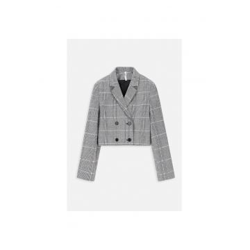 Sacou crop  cu model in carouri - Alb/Negru