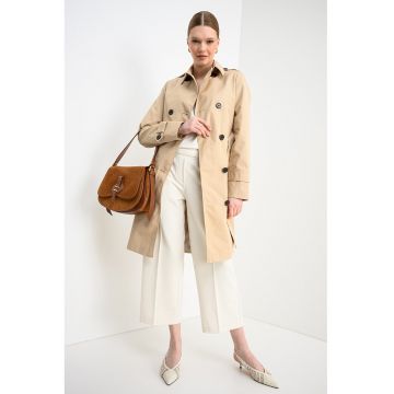 Trenci cu doua randuri de nasturi si curea - Bej