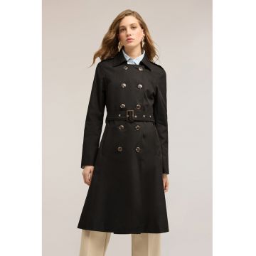 Trenci cu doua randuri de nasturi si prindere cu cordon - Negru