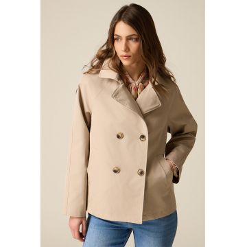 Trenci scurt cu doua randuri de nasturi - Bej