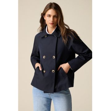 Trenci scurt cu doua randuri de nasturi - Bleumarin