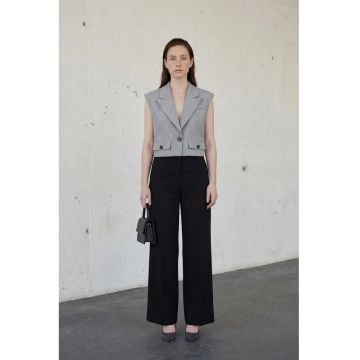 Vesta dama -  cu nasturi - gri - textil