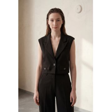 Vesta dama -  cu nasturi - negru - textil