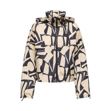 Geaca dama -  fermoar - bej/negru - poliester reciclat