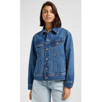 Geaca dama  Loose Rider - denim - albastru inchis - croiala larga - imprimeu pe spate