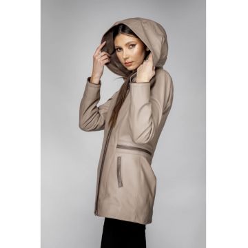 Geaca de Dama din Piele de Miel cu Gluga - Model Olimpia - Crem