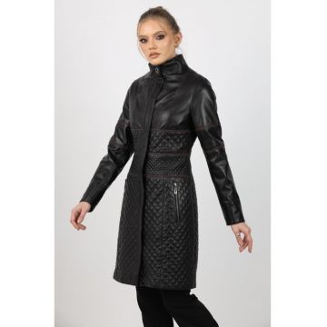 Geaca de Dama din Piele de Miel Matlasata -  Model Tokyo Negru - Marimea