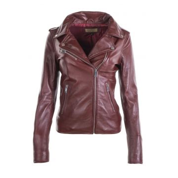 Geaca din piele naturala  Hortence - visiniu - pentru femei - Visiniu