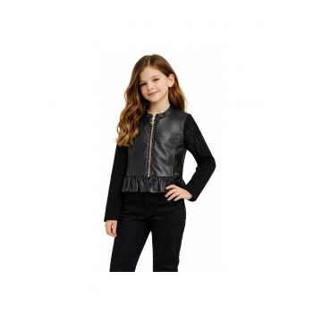 Geaca fete din imitatie de piele stil biker  J5RL12 - Negru