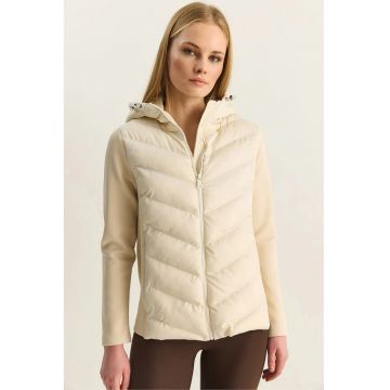 Geaca -  gluga - bej natural - textil - Bej Natural