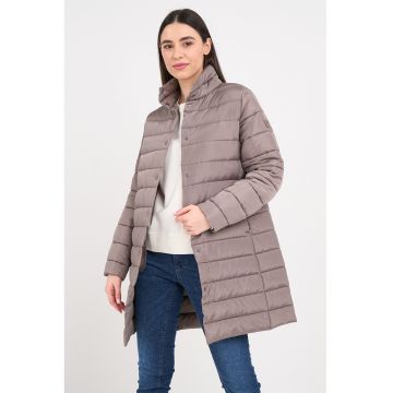 Geaca matlasata cu guler inalt - Maro taupe deschis