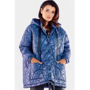 Geaca oversize cu gluga - - Albastru inchis