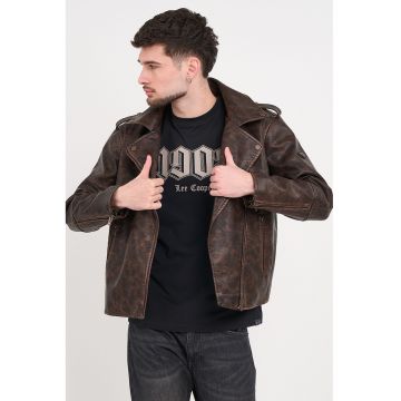 Jacheta biker din piele ecologica - Maro inchis/Maro