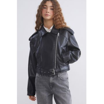 Jacheta biker din piele ecologica - Negru