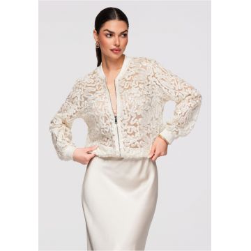 Jacheta bomber cu dantela transparenta  OW-JANP-0134 - Ecru