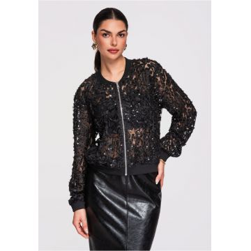 Jacheta bomber cu dantela transparenta  OW-JANP-0134 - Negru