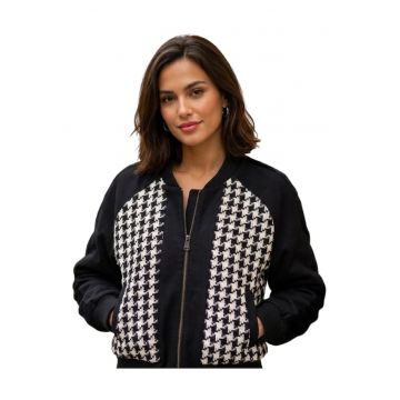 Jacheta bomber cu imprimeu houndstooth Vizon -
