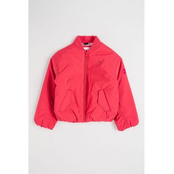 Jacheta bomber cu vatelina si logo - Fucsia