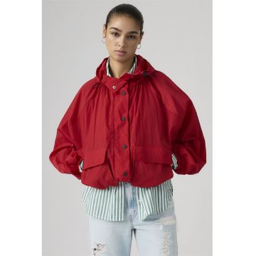 Jacheta crop din nailon Simone - Rosu