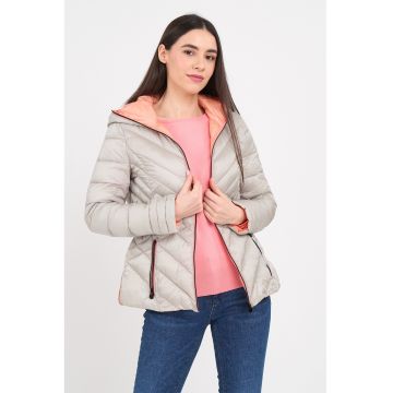 Jacheta cu fermoar si gluga - Gri deschis