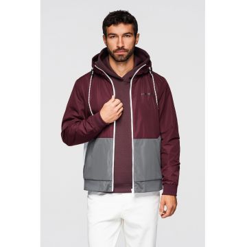 Jacheta cu gluga si captuseala din material fleece - Visiniu/Gri