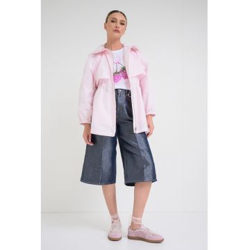 Jacheta cu gluga si segment suprapus - Roz pal