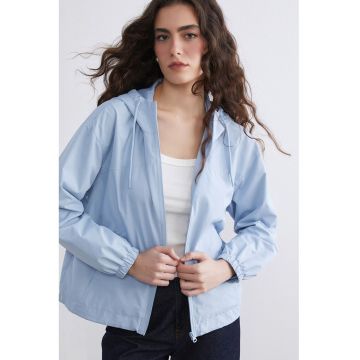 Jacheta cu maneci cazute si gluga - Albastru glaciar