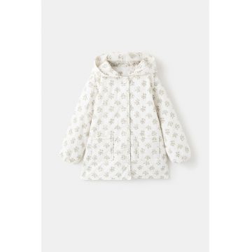 Jacheta cu model floral si nasturi - Alb/Verde/Maro deschis