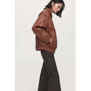Jacheta de piele cu buzunare laterale - Maro scortisoara