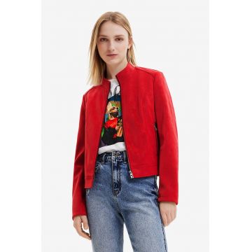 Jacheta de piele ecologica cu buzunare cu fermoar - Rosu