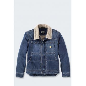 Jacheta din denim  croiala lejera - captuseala Sherpa - albastra - bumbac