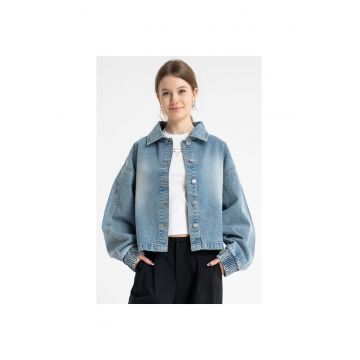 Jacheta din denim cu aspect decolorat