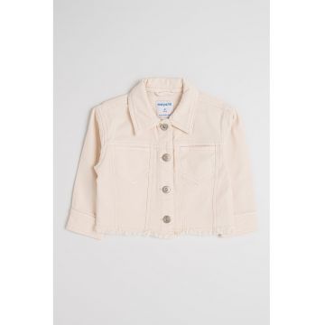 Jacheta din denim cu terminatie franjurata - Bej deschis