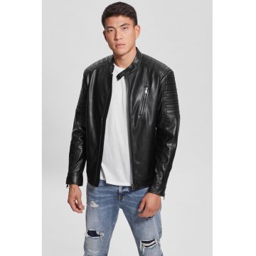 Jacheta din piele ecologica cu fermoar - Negru