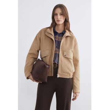 Jacheta din piele intoarsa ecologica Studio - Maro camel