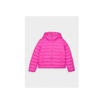Jacheta din puf sintetic  pentru fete - roz - cu gluga - umplutura reciclata - strat hidrofob
