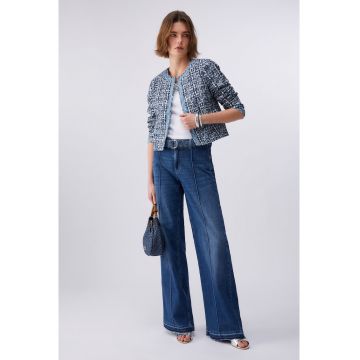 Jacheta din tuid cu buzunare aplicate - Albastru