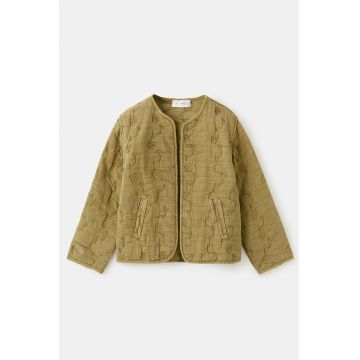 Jacheta fara inchidere cu broderie florala - Kaki