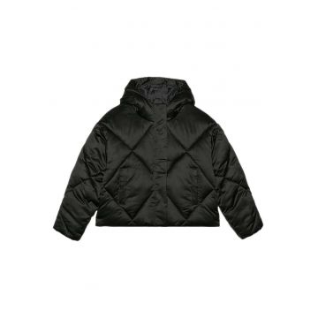 Jacheta matlasata  4FJWAW24TDJAF451 - pentru fete - impermeabila - cu gluga - poliester - negru