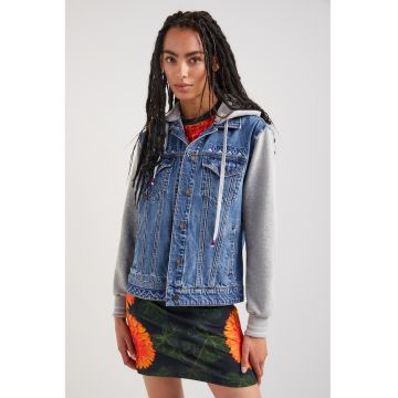 Jacheta relaxed fit de denim Hybrid - Albastru inchis/Gri melange