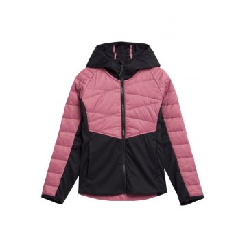 Jacheta sport copii  gluga integrata - doua buzunare laterale - poliester - negru/roz -