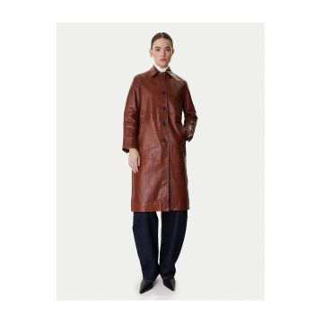 Palton dama -  piele naturala - nasturi - maro - exterior 100% piele naturala