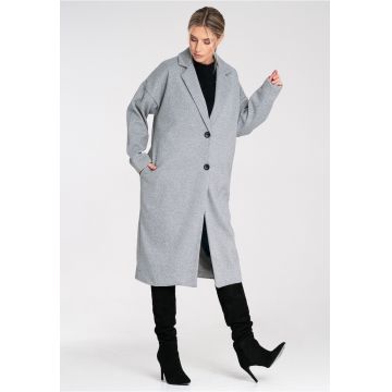 Palton de dama - cu nasturi - cu guler clasic - maneca lunga -  M1291 - gri -