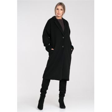 Palton de dama - cu nasturi - cu guler clasic - maneca lunga -  M1291 - negru -