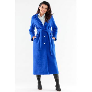Palton lung elegant cu croiala clasica si nasturi - - Albastru