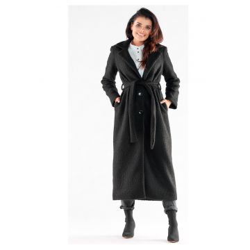 Palton lung elegant cu croiala clasica si nasturi - - Negru