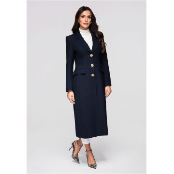 Palton lung elegant  OW-COLC-0103 - Albastru inchis