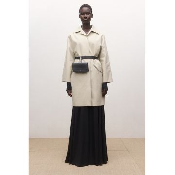 Palton lung pana la genunchi - cu model uni - Bej deschis