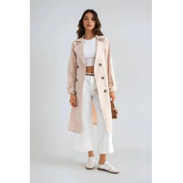 Trench  bej cu nasturi și curea - Kaki